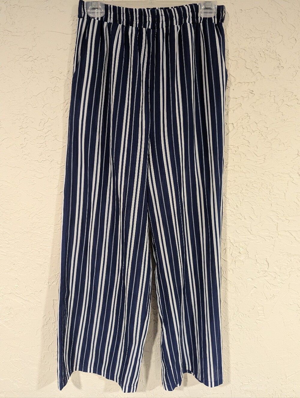 She & Sky Blue And White Striped Pants Sheer Lightweight Women's Large Nautical